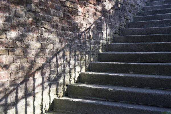 Bakstenen Trap Met Leuning Schaduw Een Stadspark — Stockfoto