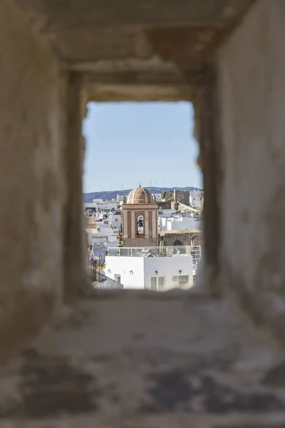 Window Observe Landscape Can See Dome Church Tarifa Roofs White — Stock Photo, Image