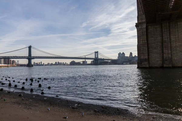 Puente Brooklyn Visto Desde Lejos Lado Del Puente Puede Ver — Foto de Stock