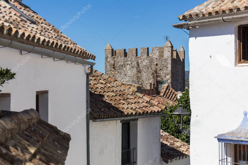 stone castle wall overlooking the horizon, Castellar de la Frontera Cadiz