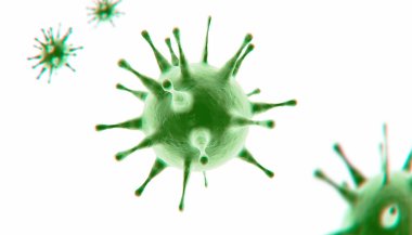 Grip virüsü hücrelerinin mikroskobik görüntüsü. 3 boyutlu tıbbi illüstrasyon