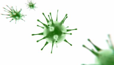 Grip virüsü hücrelerinin mikroskobik görüntüsü. 3 boyutlu tıbbi illüstrasyon