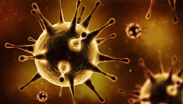 流感病毒细胞的显微观察 3D医学说明 — 图库照片