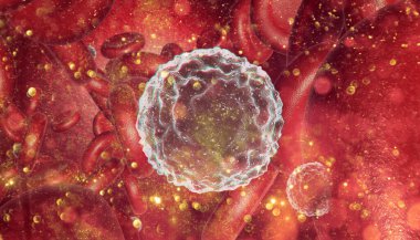 Grip virüsü hücrelerinin mikroskobik görüntüsü. 3 boyutlu tıbbi illüstrasyon