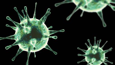 Grip virüsü hücrelerinin mikroskobik görüntüsü. 3 boyutlu tıbbi illüstrasyon