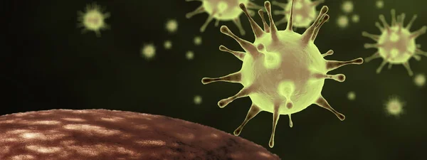 Vista Microscopica Delle Cellule Virali Influenzali Illustrazione Medica — Foto Stock
