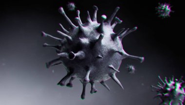 Grip virüsü hücrelerinin mikroskobik görüntüsü. 3 boyutlu tıbbi illüstrasyon