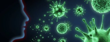 Grip virüsü hücrelerinin mikroskobik görüntüsü. 3 boyutlu tıbbi illüstrasyon
