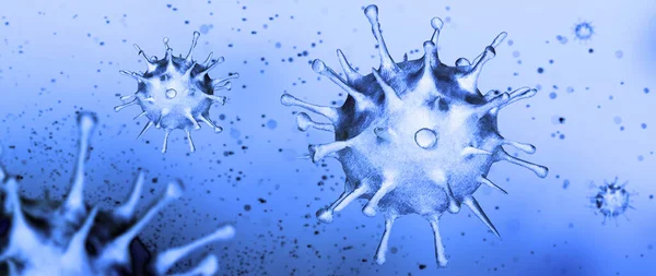 インフルエンザウイルス細胞の顕微鏡観察 3D医療イラスト — ストック写真