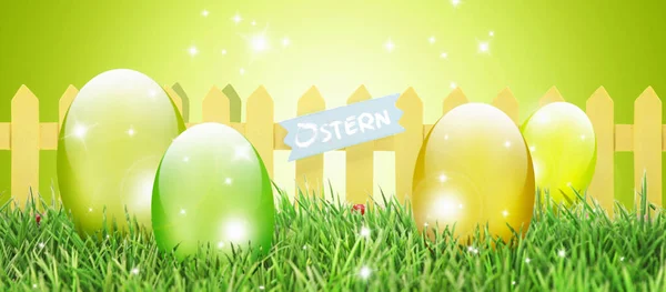 Yumurtalı Paskalya Kompozisyonu Şenlik Dekorasyonu Mutlu Paskalyalar — Stok fotoğraf