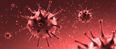 Grip virüsü hücrelerinin mikroskobik görüntüsü. 3 boyutlu tıbbi illüstrasyon