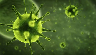 Grip virüsü hücrelerinin mikroskobik görüntüsü. 3 boyutlu tıbbi illüstrasyon