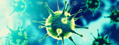 Grip virüsü hücrelerinin mikroskobik görüntüsü. 3 boyutlu tıbbi illüstrasyon