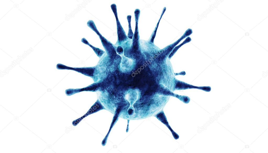 Microscopic view of influenza virus cells. 3D medical illustration