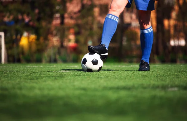 Tradicional Juego Fútbol Con Una Pelota Cuero — Foto de Stock