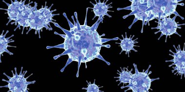 Grip virüsü hücrelerinin mikroskobik görüntüsü. 3 boyutlu tıbbi illüstrasyon