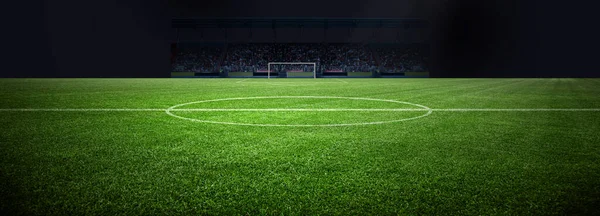 Estadio Fútbol Luces Brillantes Vista Desde Campo Concepto Fútbol —  Fotos de Stock