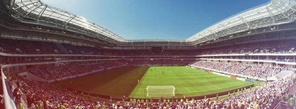 Fußballstadion Glitzerndes Licht Blick Vom Spielfeld Fußballkonzept — Stockfoto