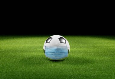 Avrupa futbolu iptal konsepti. Koronavirüs maskeli top