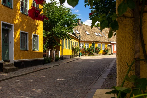 A cosy cobblestoned street in the old parts of the university town of Lund, Sweden — 图库照片