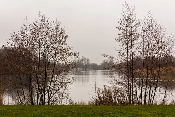 Een Rustig Meer Tijdens Winter Een Openbaar Park Genaamd Resundsdammarna — Stockfoto