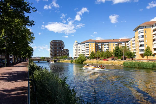 Malmo Sweden July 2018 Boat Filled Tourists Floats Canals City — Stock Photo, Image