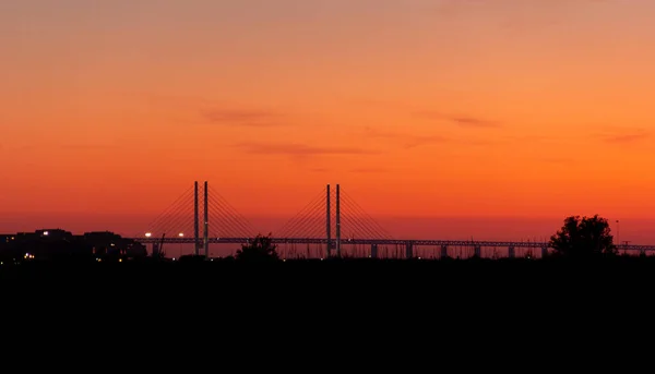 Die Silhouette Der Öresundbrücke Bei Sonnenuntergang Einem Warmen Sommerabend — Stockfoto