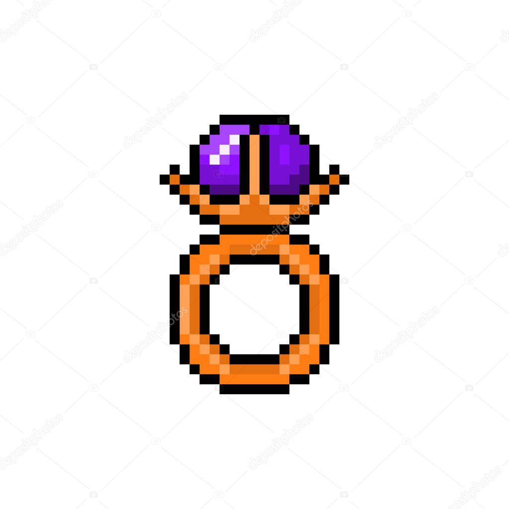 Pixel magic ring with gem for games and websites