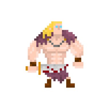 Oyun ve web siteleri için piksel karakter kahramanı barbar