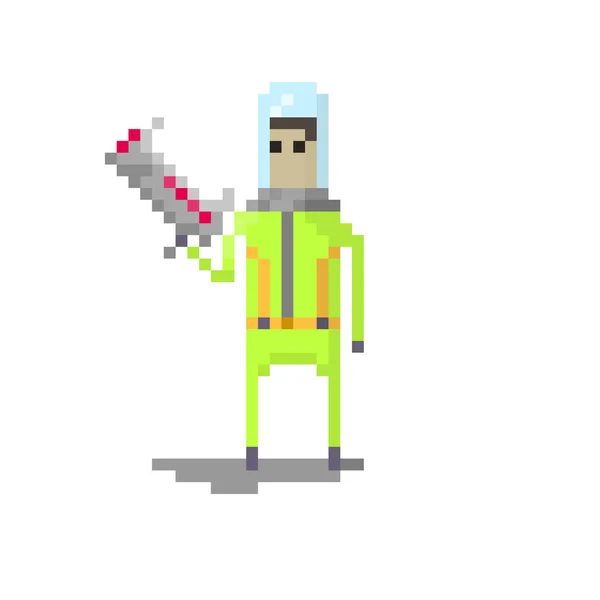 Pixel Personnage Espace Voyageur Avec Blaster Pour Les Jeux Les — Image vectorielle
