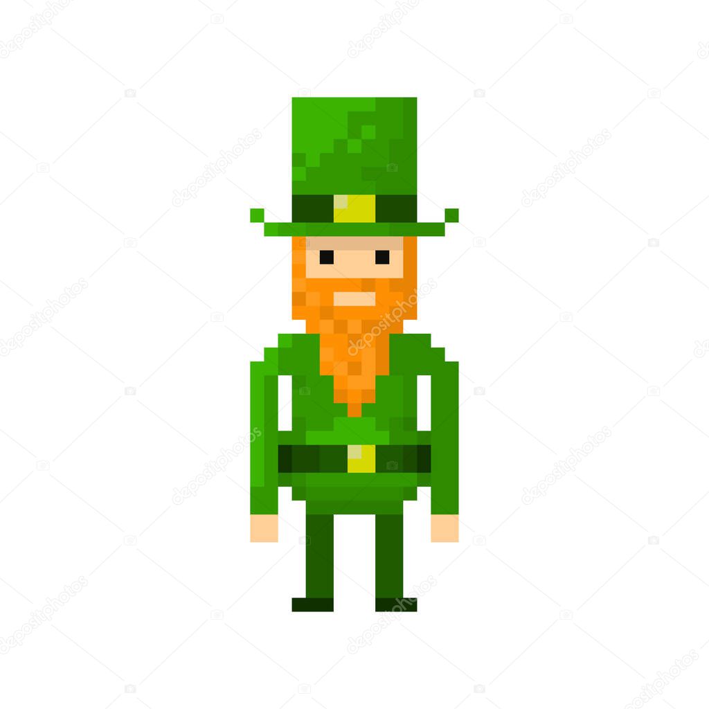 Pixel character man St. Patrick's day for games and websites