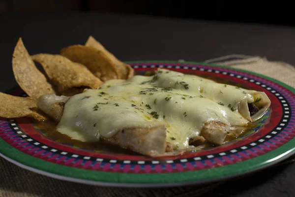 Enchiladas tortillas with nachos and cheese — Stock Image Enchiladas Tortillas Nachos Cheese Stock Picture