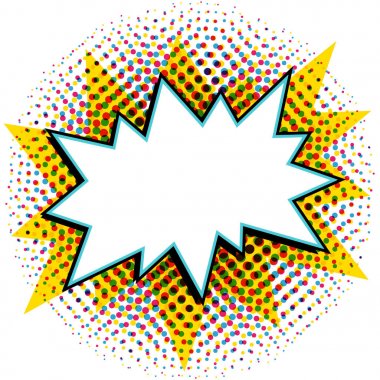 Pop art konuşma balonu şablon tasarımınızın tarz. Çizgi roman popüler sanat tarzı boş bang şekli üzerinde bir çok renk yarım tonu.