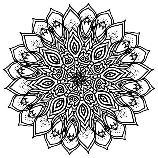 Mandala, svært detaljert illustrasjon, motiv for etnisk stammetatovering, svart-hvitt – stockvektor