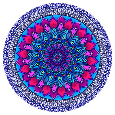 Brightly highly detailed mandala in purple-blue tones. Ethnic motive. clipart