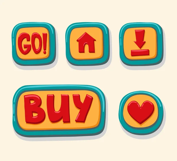 Botões web 3D desenhados à mão para o jogador. Ir para casa, baixar, comprar, tipo. internet botão definir cor —  Vetores de Stock