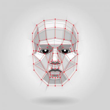 Işık çokgen .insan suratında. Fütüristik kavramı soyut 3d yüz şekilleri.