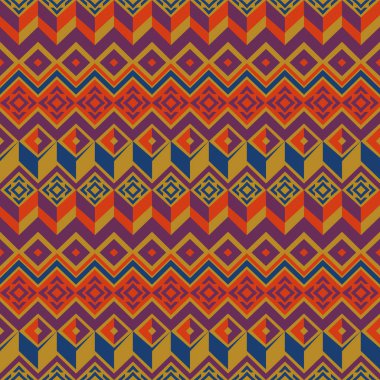 Vektör Dikişsiz etnik desen. Kabile sorunsuz doku. Vintage etnik sorunsuz zemin. Boho tarzı. Hardal, turuncu ve mavi renkler.