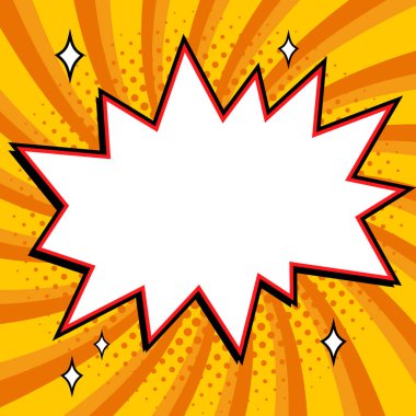 Pop art konuşma balonu şablon tasarımınızın tarz. Çizgi roman popüler sanat tarzı boş patlama şekli çok bükülmüş renk arka plan üzerinde.
