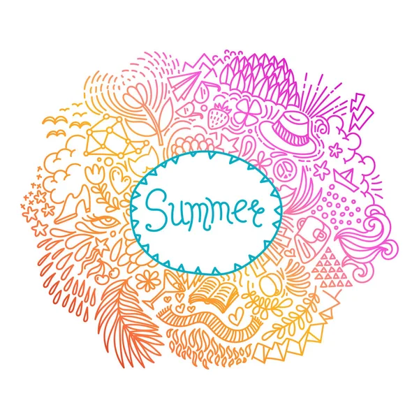 Sommer. runde Form Doodle-Rahmen aus abstraktem Freihandornament. — Stockvektor