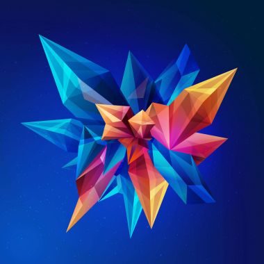 Sihirli bir kristal. Kristal asteroit. Uzayda soyut geometrik figür. vektör soyut kristal 3d yönlü geometrik origami uzay arka plan, fütüristik afiş. Yönlü tasarım.