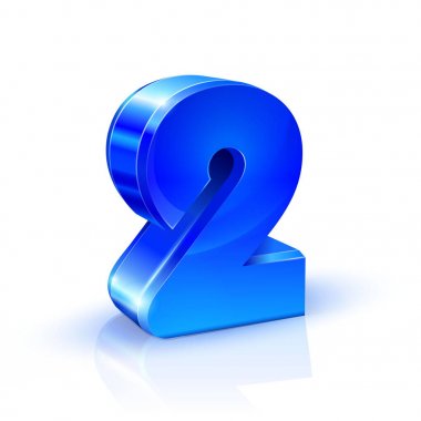 Parlak mavi iki 2 numarası. Beyaz arka plan üzerinde 3D çizim.