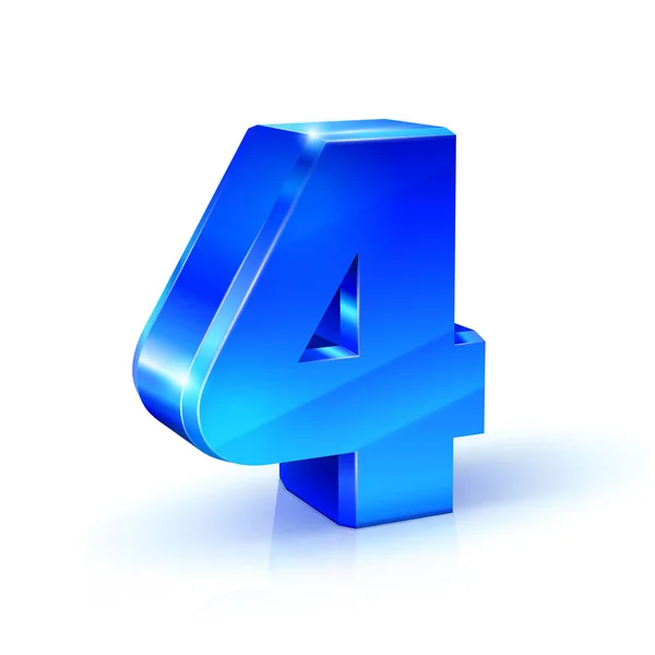 Glossy blue fyra 4-nummer. 3D illustration på vit bakgrund. — Stock vektor