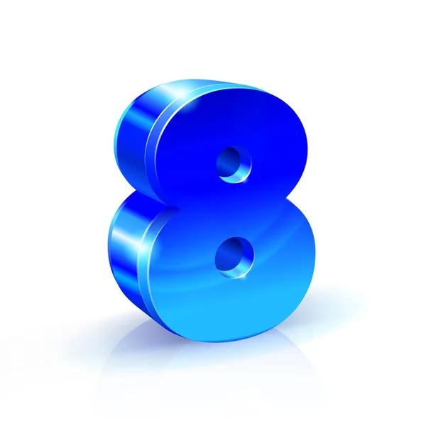 Glossy blue 8 number. 3D Иллюстрация на белом фоне . — стоковый вектор