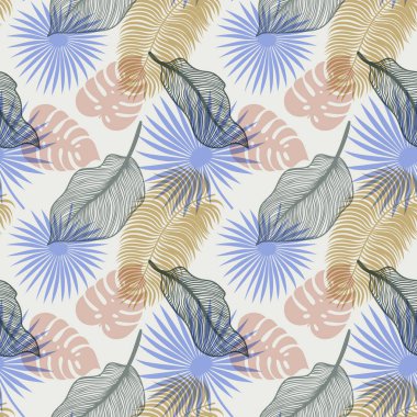 Tropikal seamless modeli ile egzotik palmiye yaprakları. Monstera, palmiye, muz yaprakları. Egzotik Tekstil botanik tasarımı. Yaz orman tasarımı. Hawaiian style.