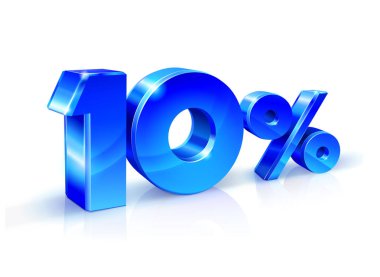 Parlak mavi 10 yüzde on off, Satılık. Beyaz arka plan üzerinde 3d nesne izole.