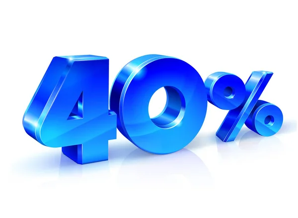 Azul brilhante 40 40% de desconto, venda. Isolado em fundo branco, objeto 3D . —  Vetores de Stock