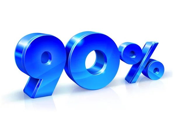Bleu brillant 90 Quatre-vingt-dix pour cent de réduction, vente. Isolé sur fond blanc, objet 3D . — Image vectorielle
