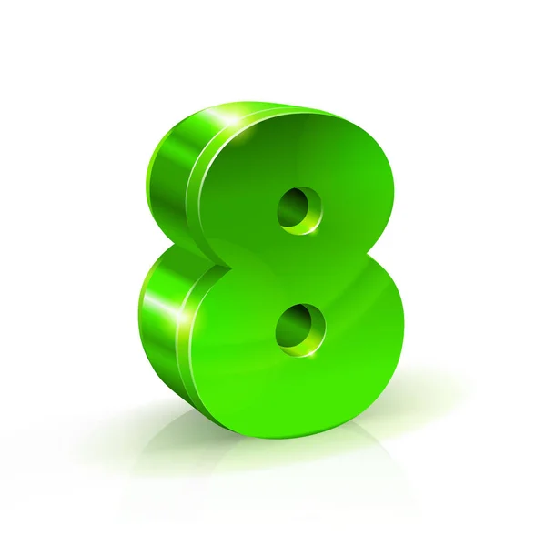 Glossy green 8 number. 3D Иллюстрация на белом фоне . — стоковый вектор