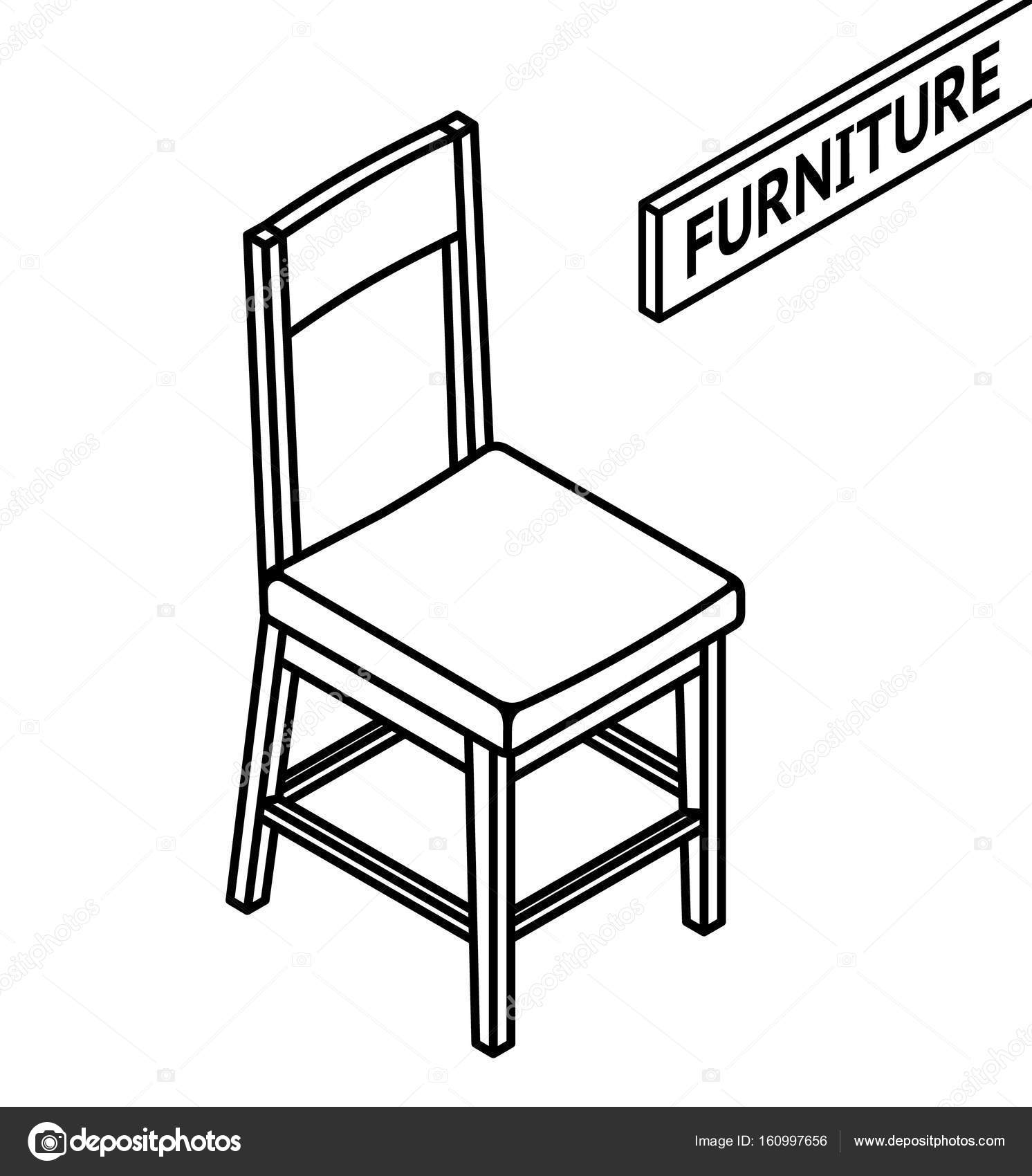 Isometric Outline Furniture 3d Line Drawn Isometric Chair White